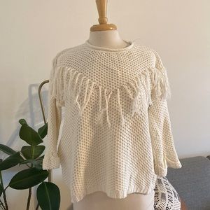 Ivory Fringe 3/4 Sleeve Sweater